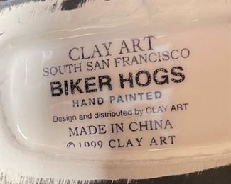 Clay Art Biker Hogs Ceramic Cookie Jar Harley Davidson 11x14x6in HxWxD