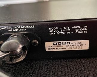 Crown FM Three 3 Vintage AM/FM Stereo Tuner FM3 BLACK 2x9x12.5in HxWxD