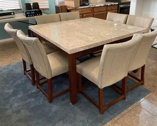 Contemporary Granite Tile Dining Table & 8 Chairs Table: 30x54x54in HxWxD