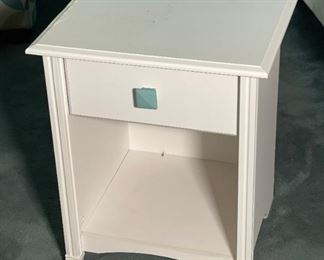AS-IS White Turquoise Handle Nightstand Single 24x20x17 HxWxD