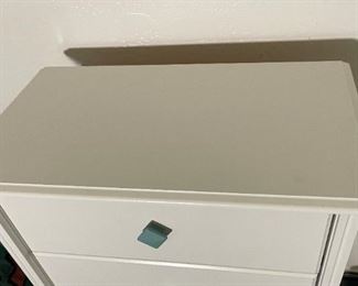 #3 4-Drawer White Slender Dresser Turquoise Handle 41x30x17.5in HxWxD