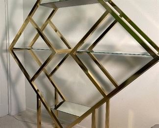 Gold/ Brass Diamond Sculptural Etagere Aluminum Shelf 77x70x14in HxWxD