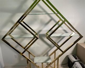 Gold/ Brass Diamond Sculptural Etagere Aluminum Shelf 77x70x14in HxWxD