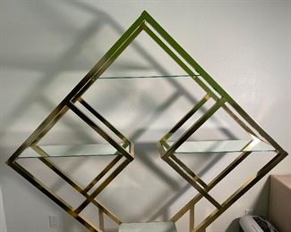 Gold/ Brass Diamond Sculptural Etagere Aluminum Shelf 77x70x14in HxWxD