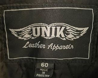 UNIK Black Leather Motorcycle Jacket SZ: 60