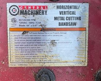 Central Machinery Metal Cutting Bandsaw on Cart 47x40x18in HxWxD