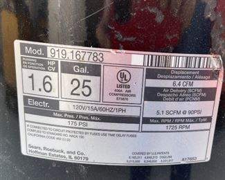 Craftsman 25 GAL 1.6hp Air Compressor919.167783