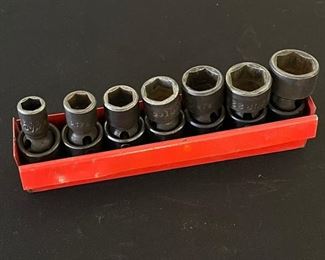 VINTAGE MAC TOOLS 7 PIECE 3/8" DR. 6 PT UNIVERSAL SHALLOW IMPACT SOCKET SET -USA