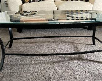 Slate Insert Glass Top Iron Frame Coffee Table	18.5x24x48in	HxWxD
