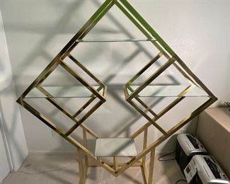 Gold/ Brass Diamond Sculptural Etagere Aluminum Shelf	77x70x14in	HxWxD
