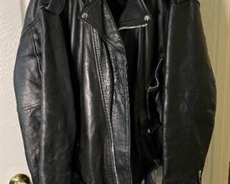 UNIK Black Leather Motorcycle Jacket	SZ: 60	
