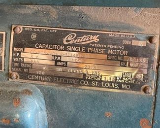 Huge 1956 5hp 220v Century Air Compressor	48x41x22in	HxWxD
