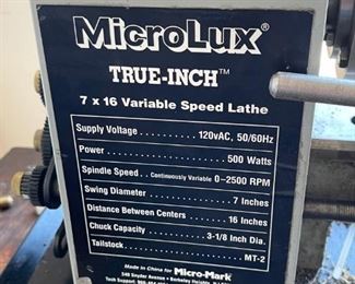 MicroLux True-Inch 7x16 Variable Speed Lathe	14x32x9in	HxWxD

