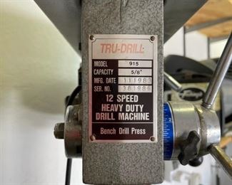 Tru-Drill 915 Bench Drill Press	42x12x23in	HxWxD
