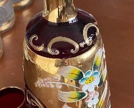 Vintage Hand Blown Italian Hand Painted Decanter liqueur cups 