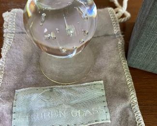 Stueben Glass Apple, with Pouch and Stand