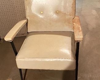 Mid Century White Vinyl Arm Chair,