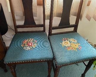 Vintage Mahogany Side Chairs with Petit Point Seats