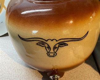 RARE!! HTF. Tycer Pottery, Roseville Ohio, Texas Longhorn Water Crock 