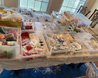 Huge lot of Jewelry making supplies, beads, shells, crafting table, etc.