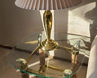 Vintage Italian brass horn end table with removable vintage glass top. Set includes console table, coffee table and two end tables. Asking $600 for the set.