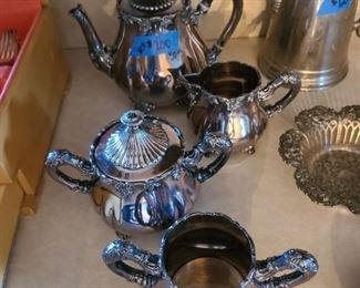 Vintage Wm Rogers & Son silver-plated coffe/tea set. 1900-1940. Asking $100. Manning Bowman Coffee or Tea Pot. Asking $60.