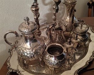 Eugen Ferner Sterling Coffee and Tea Set, tray is not sterling.