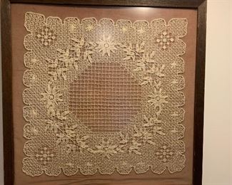 Antiqued framed hanky