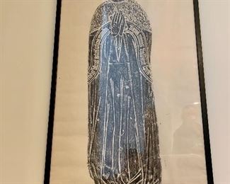 Large Vintage Framed Stone Rubbin