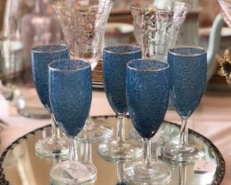 Crinkle glass champagne flutes