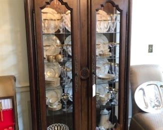 China cabinet with gold trimmed crystal and "Wheat" by Lennox