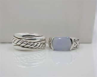 Sterling David Yurman ring and 14K white gold ring with Chalcedony