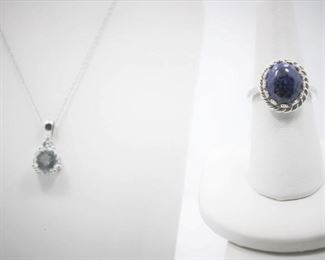 14K white gold pendant on a sterling chain and 14K White Gold Lapis Lazuli Ring
