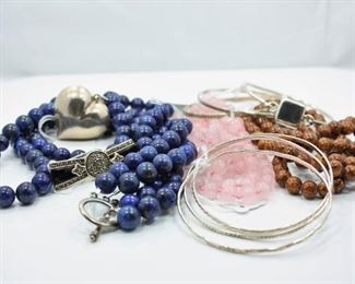 Collection of Sterling Jewelry and Semi-Precious Stone Necklaces