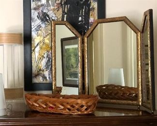 Vintage trim-fold dressing table mirror