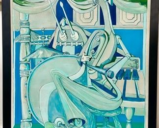 Large surrealist musicians painting signed Vessells - $850
