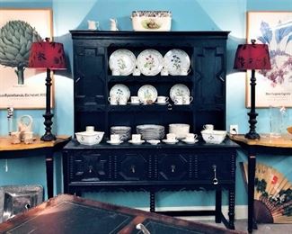 China Cabinet, Pair Red Lamps, China Etc.