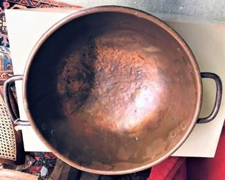 Copper Kitchen Bowl with Handles Early 