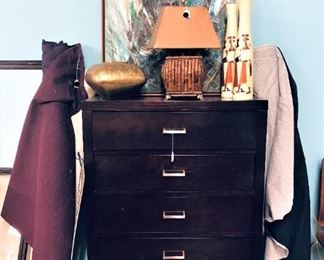 Fabric Bolts, Lamp, Chest of Drawers