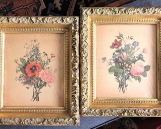 Gold Framed Floral Prints Pair