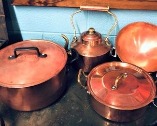 Copper Kettle and Lidded Pots