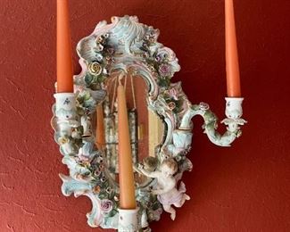 Capodimonte Candle Wall Sconce with Cherubs