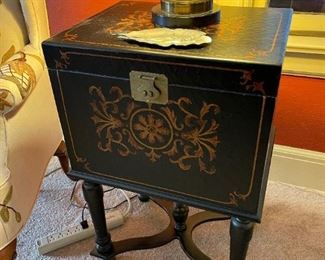 Vintage Side Table Chest with Brass Lock Accent