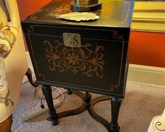 Vintage Side Table Chest with Brass Lock Accent