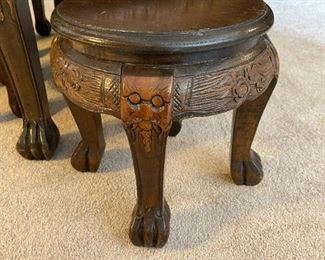 Hand Carved Asian Themed Table with Nesting Stools