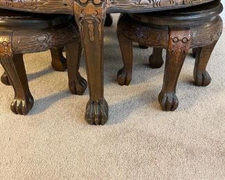 Hand Carved Asian Themed Table with Nesting Stools