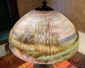 HANDEL TABLE LAMP - Reverse Painted Scenic Shade #6754 - Signed Base and Shade - EXCELLENT Original Condition - One Family