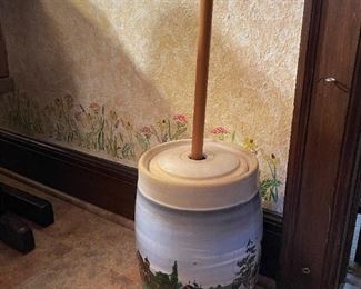 Hand Painted Farm Scene Butter Churn