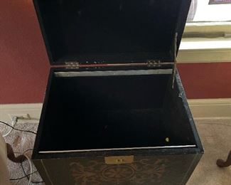 Vintage Side Table Chest with Brass Lock Accent