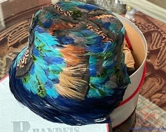 Vintage Peacock Feather Hat in Original Brandeis Box